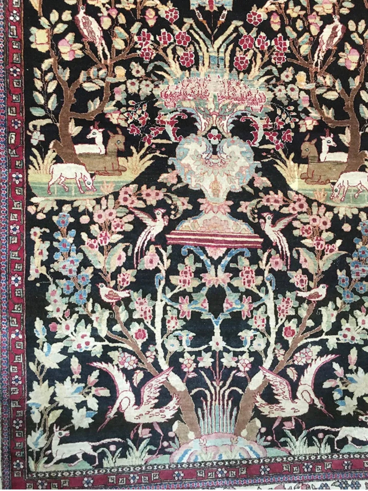 An Unpublished Black Ground Antique Persian Pictorial Isfahan Rug
