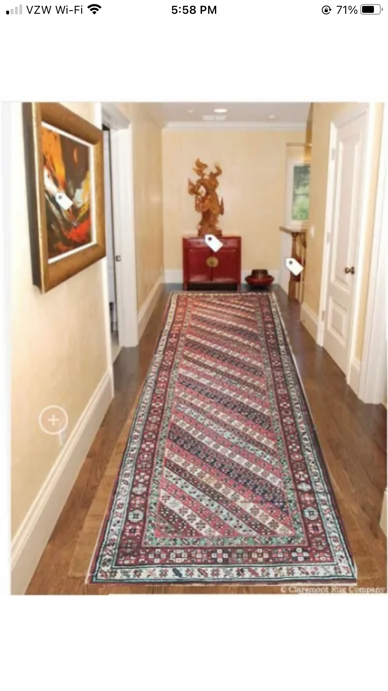 A Stunning Caucasian Gendjje 13’ Long Hallway Runner rug With. Striped Pattern”