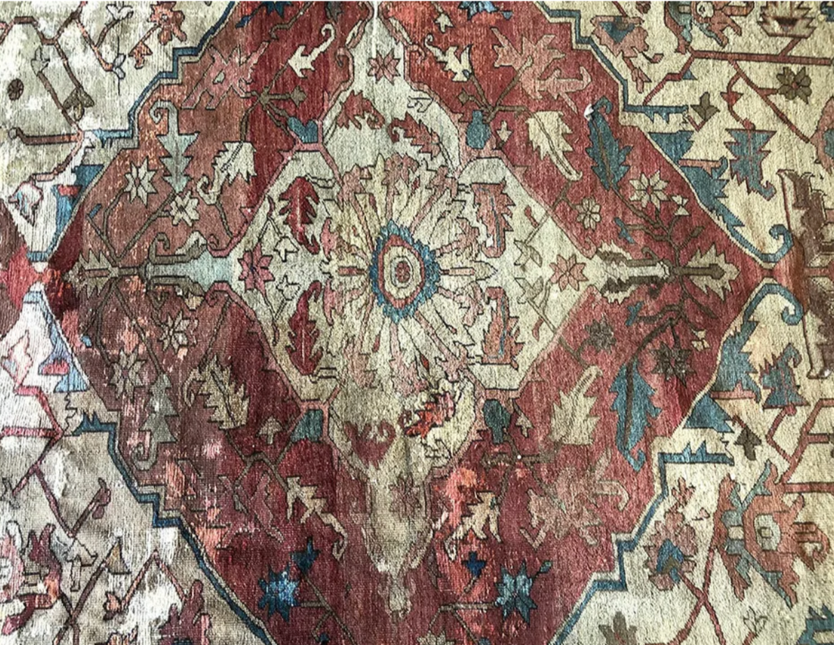 A 19th Century 12’x14’ Worn Out Look Persian Serapi Rug