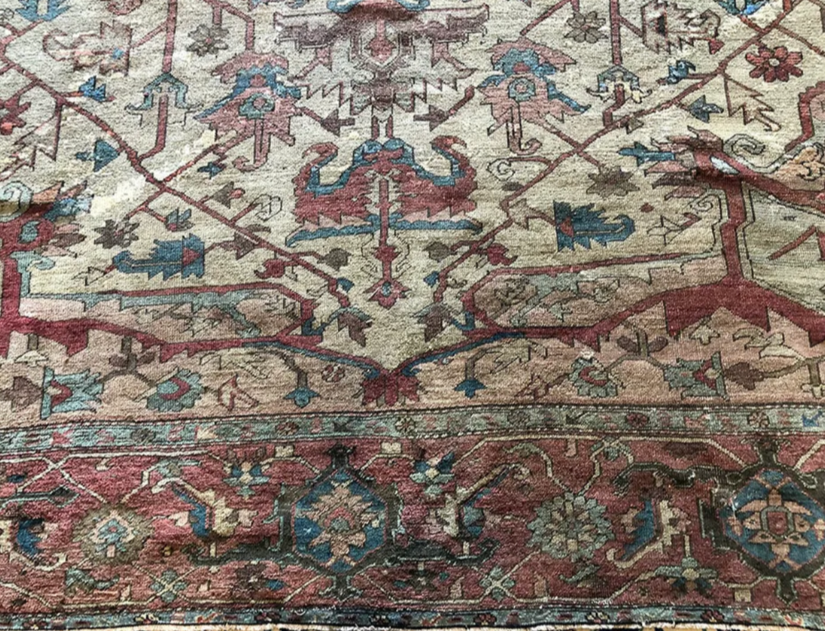 A 19th Century 12’x14’ Worn Out Look Persian Serapi Rug