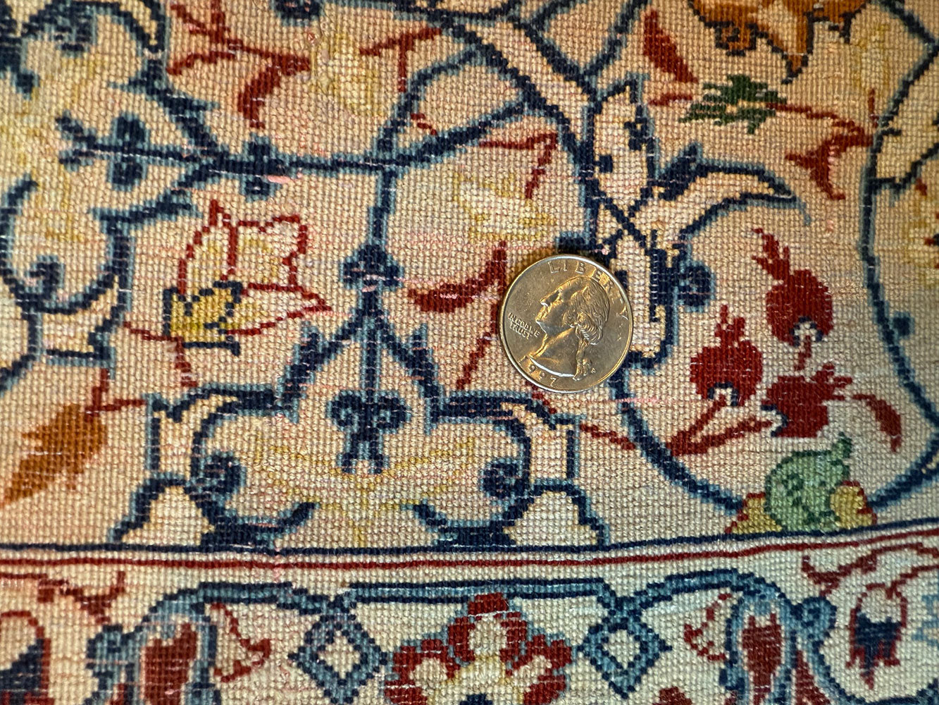A Vintage 6oo KPSI Silk & Wool Pesian 6 ply/6 La Nain Area Rug