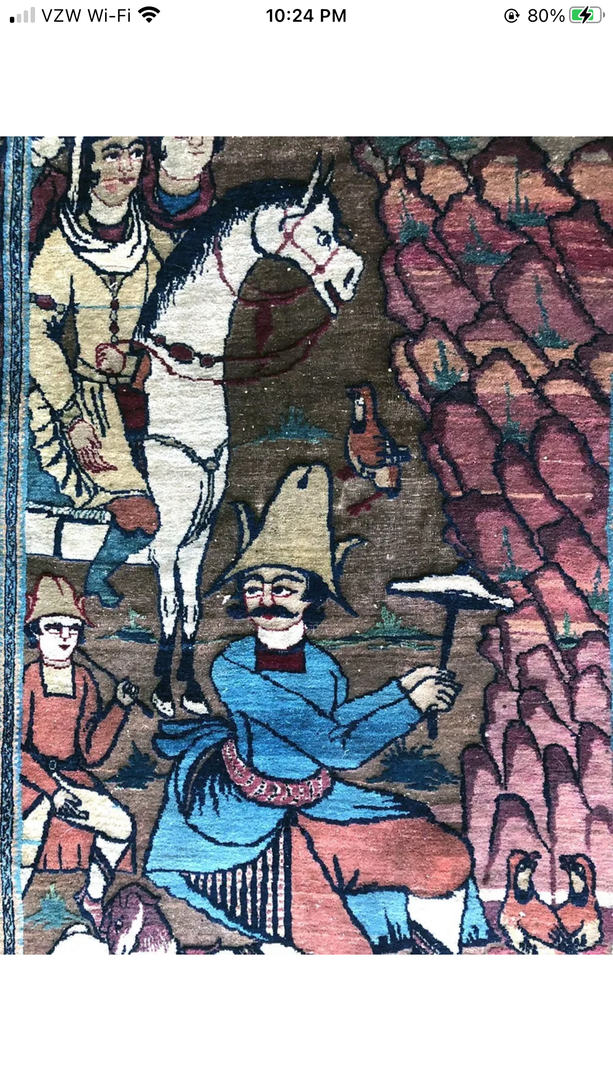Antique Pictorial Shirin & Farhad Story Persian Lavar Kerman Rug