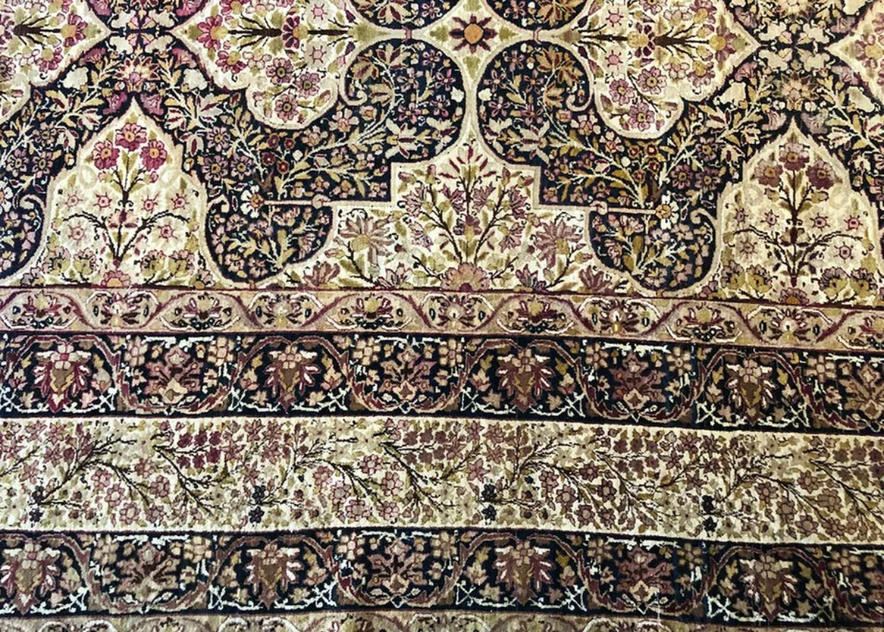 A Breathtaking Antique Black Ground Panel Design Persian Lavar Rug