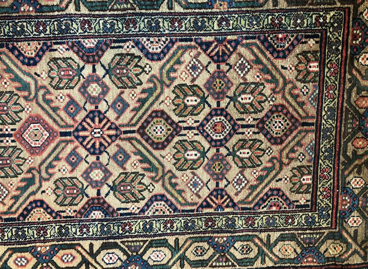 An Antique Decorative 16’ Long Persian Camel Hair Hallway Runner Rug