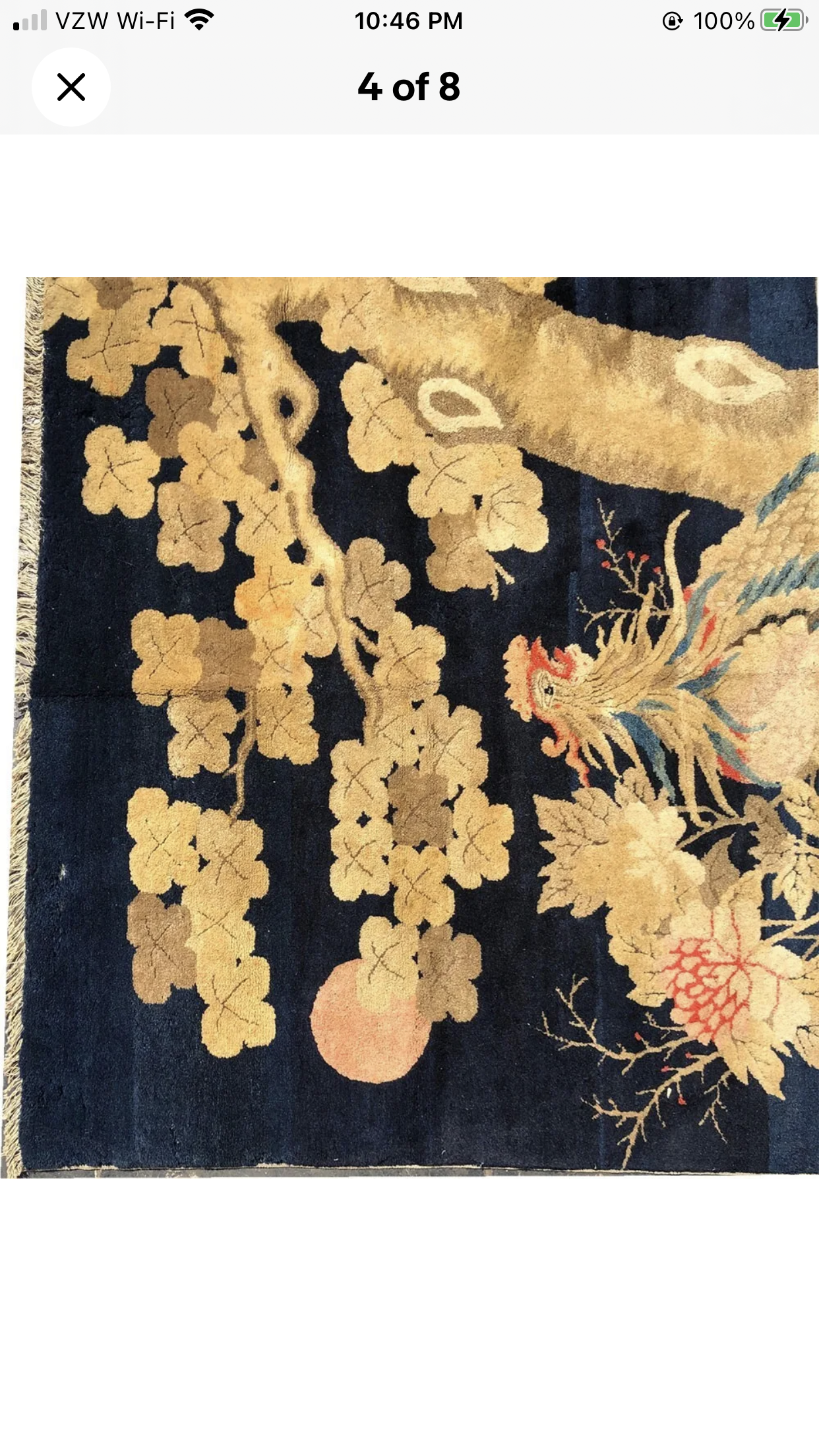 Antique Pictorial Chinese Rug (Rooster) Pao Tao
