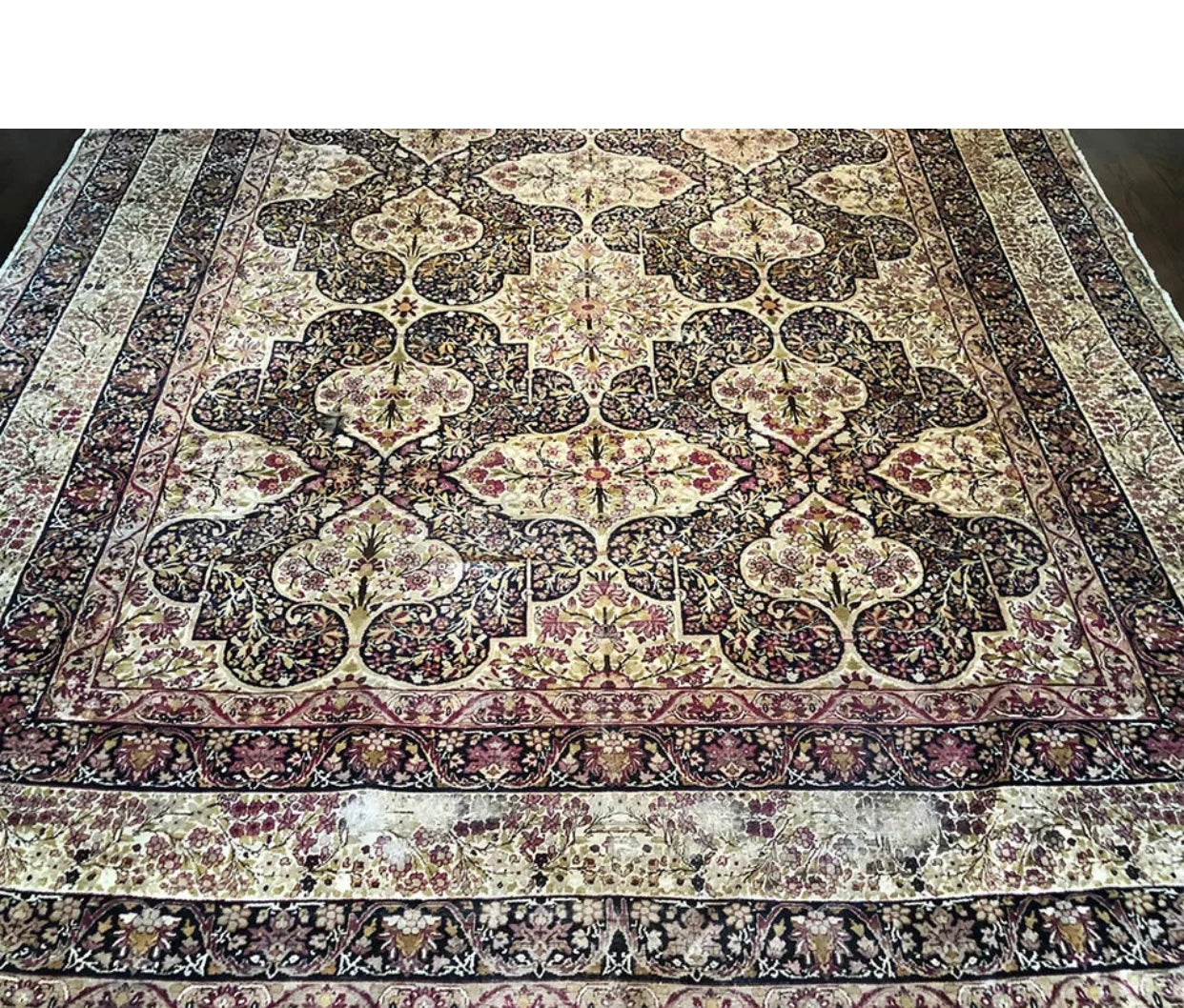 A Breathtaking Antique Black Ground Panel Design Persian Lavar Rug