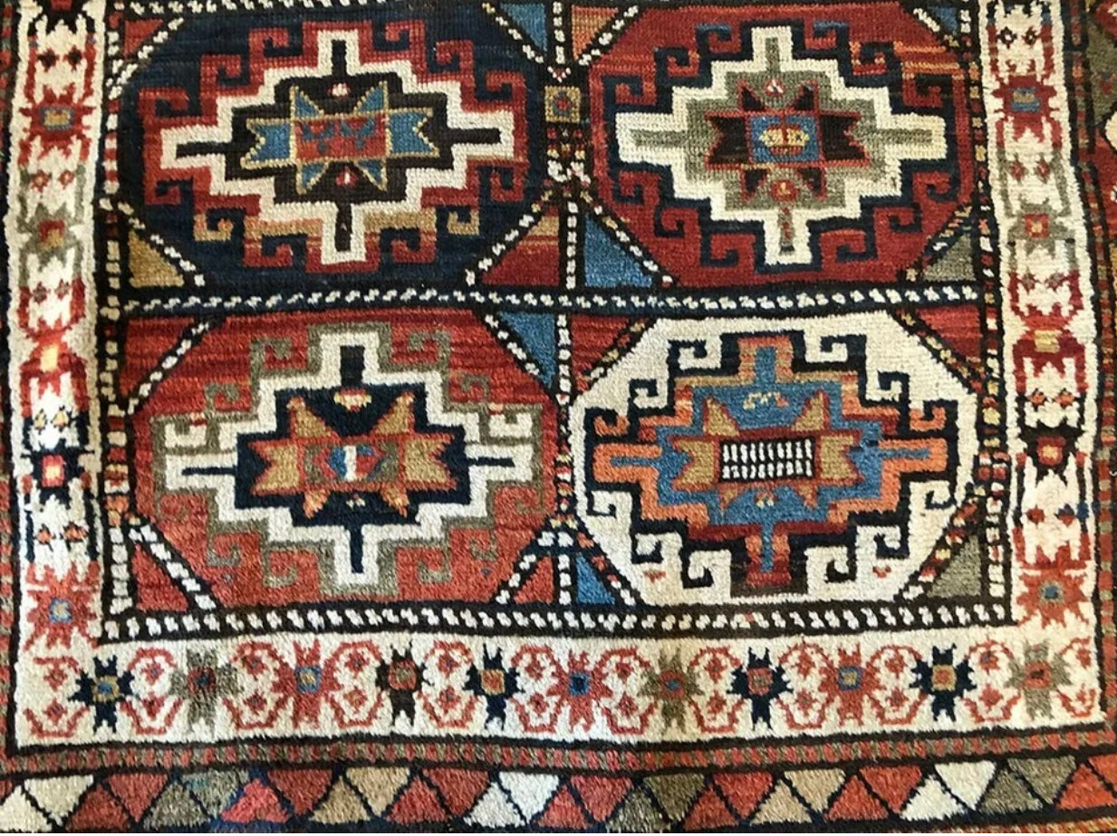 Antique Primitive & Tribal Persia Kurdish Rug “Panel Design”