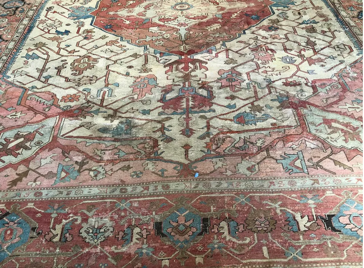 A 19th Century 12’x14’ Worn Out Look Persian Serapi Rug