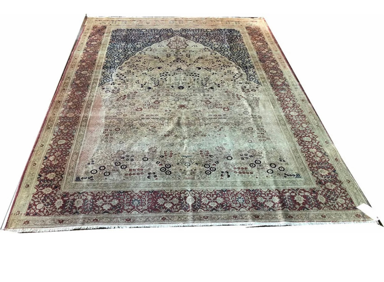 Antique Unusual Directional 7’x10’ Persian Tabriz Rug Haji Halili Style
