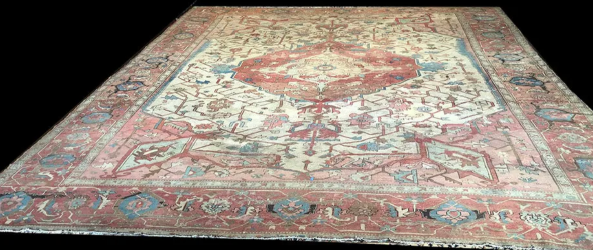 A 19th Century 12’x14’ Worn Out Look Persian Serapi Rug