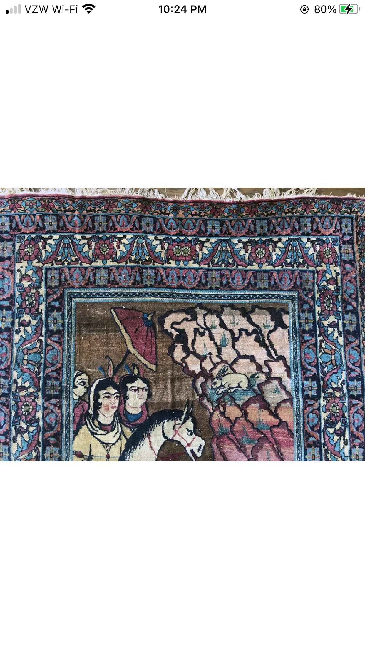 Antique Pictorial Shirin & Farhad Story Persian Lavar Kerman Rug