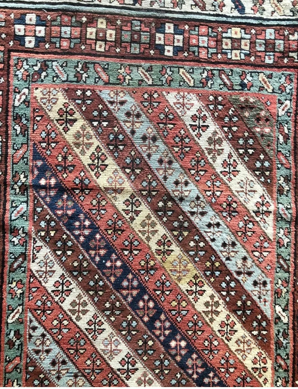 A Stunning Caucasian Gendjje 13’ Long Hallway Runner rug With. Striped Pattern”