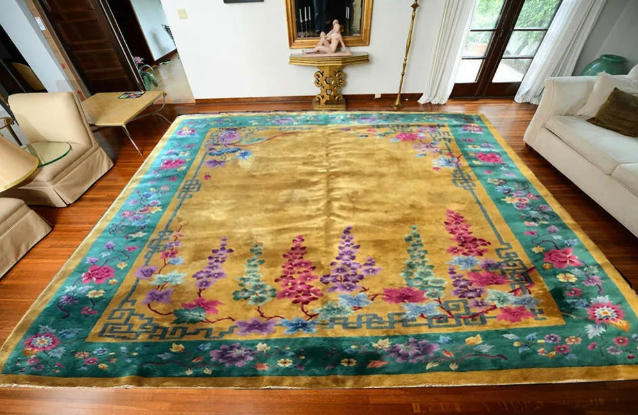 A Breathtaking Antique Gold Ground Art Deco Chinese Rug