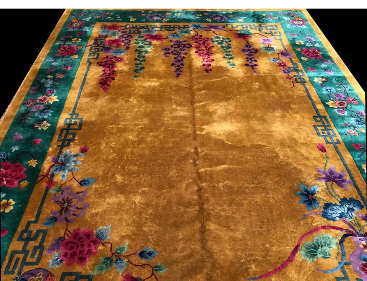 A Breathtaking Antique Gold Ground Art Deco Chinese Rug