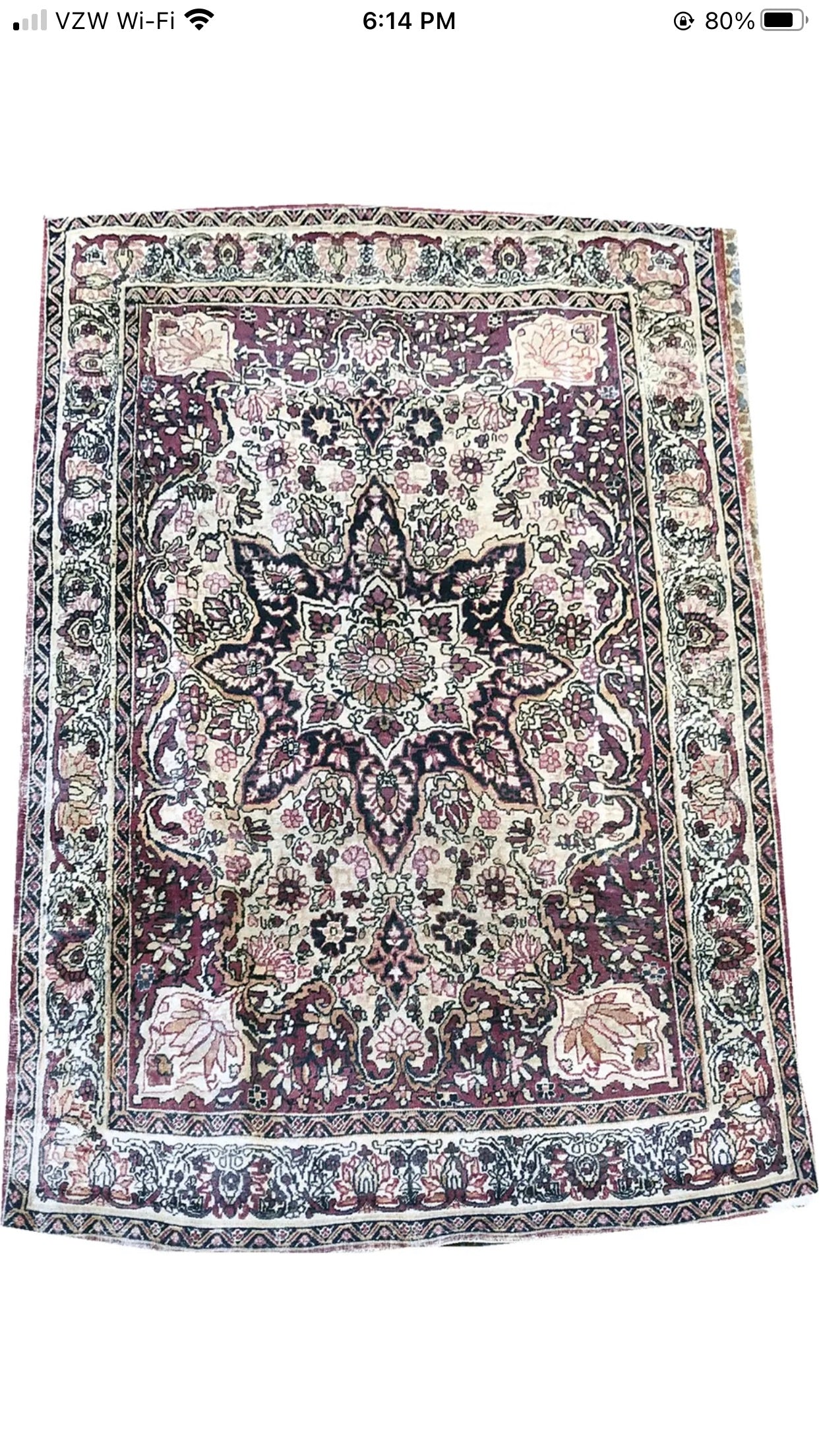 Antique Thin 4’ x 5’ Persian Lavar Kerman Rug