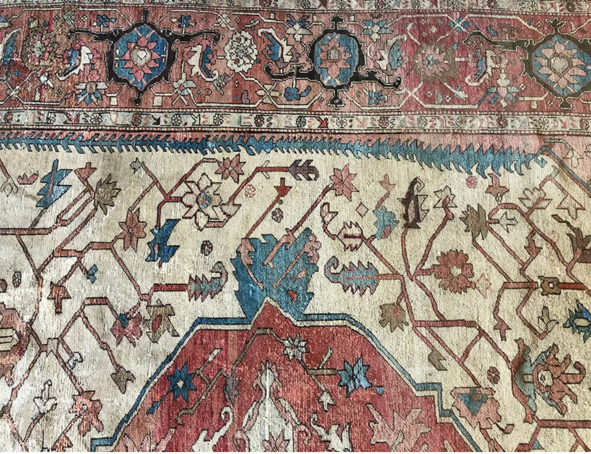 A 19th Century 12’x14’ Worn Out Look Persian Serapi Rug