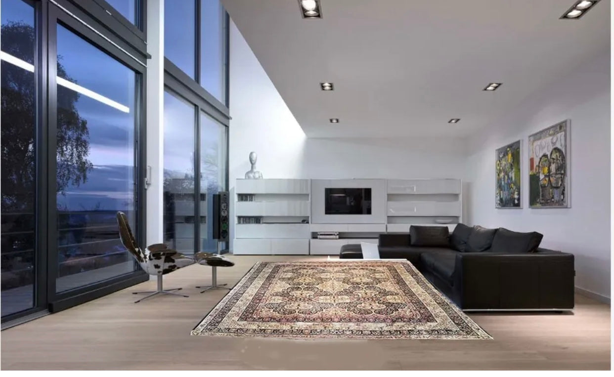 A Breathtaking Antique Black Ground Panel Design Persian Lavar Rug