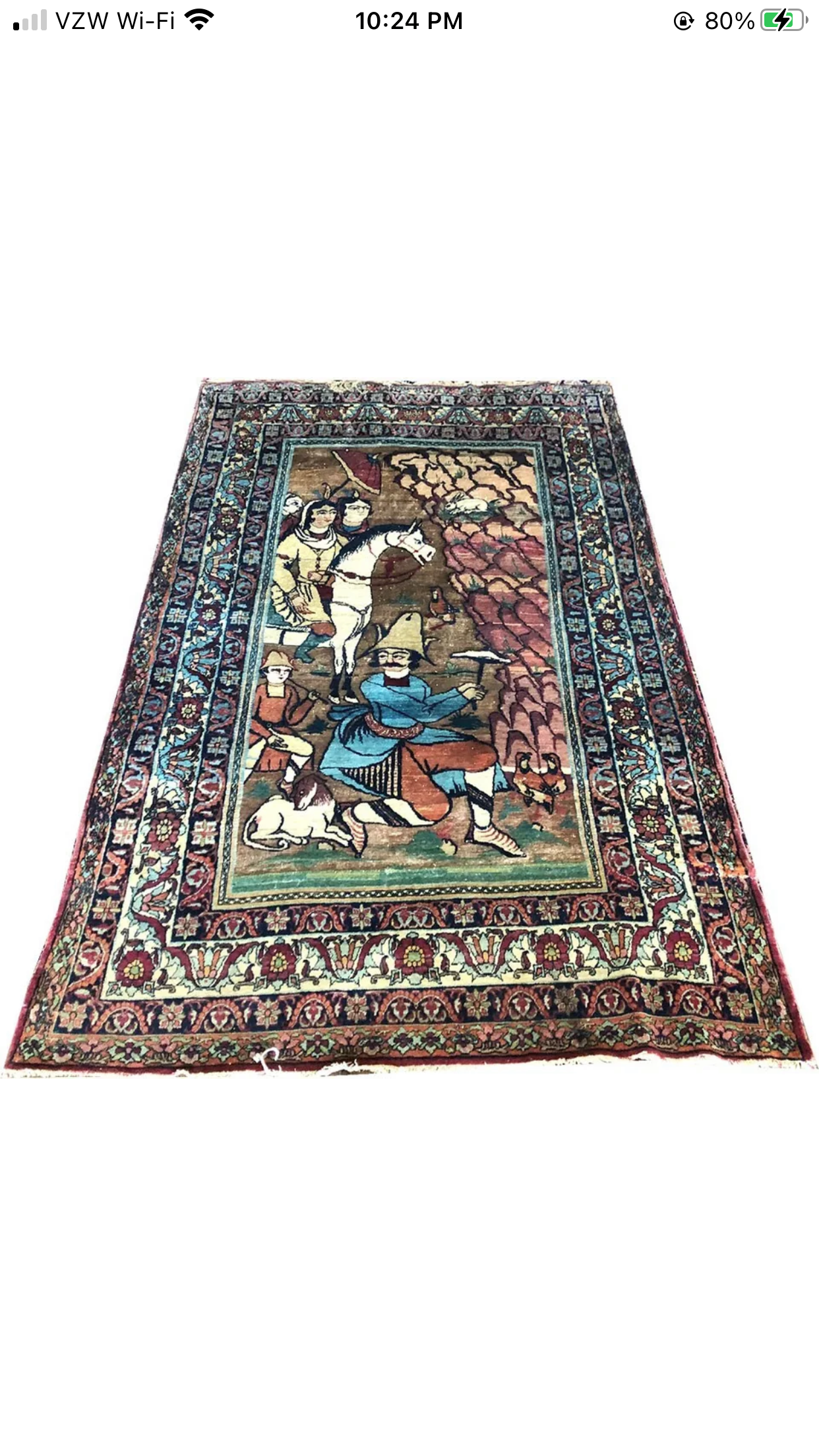 Antique Pictorial Shirin & Farhad Story Persian Lavar Kerman Rug