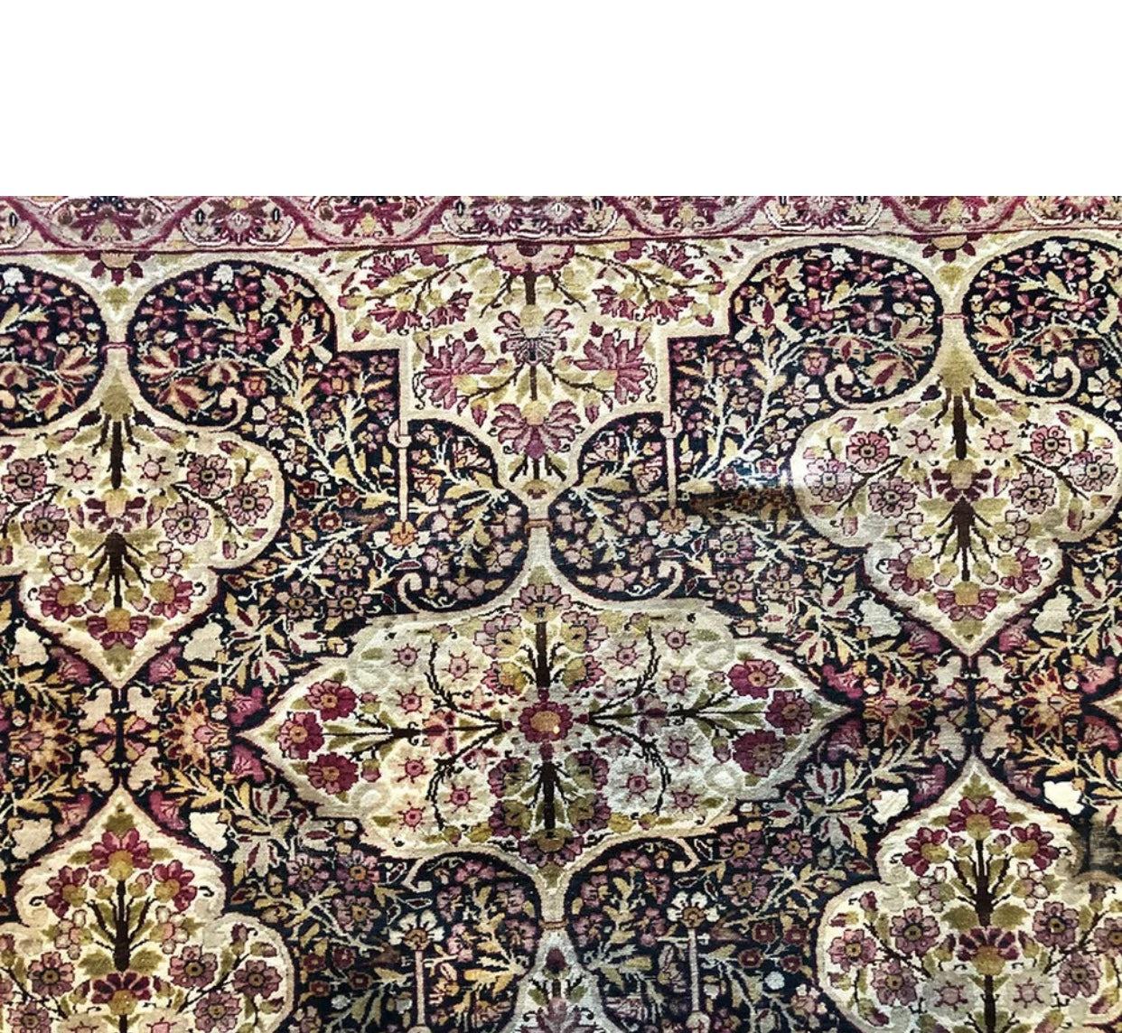 A Breathtaking Antique Black Ground Panel Design Persian Lavar Rug