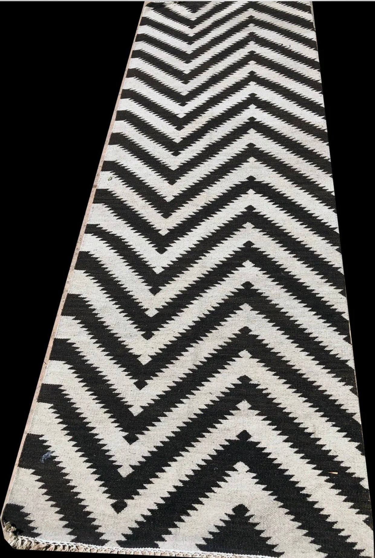 A 9’ Long Striped Modern Flat Weave/ Kilim Hallway Runner Rug