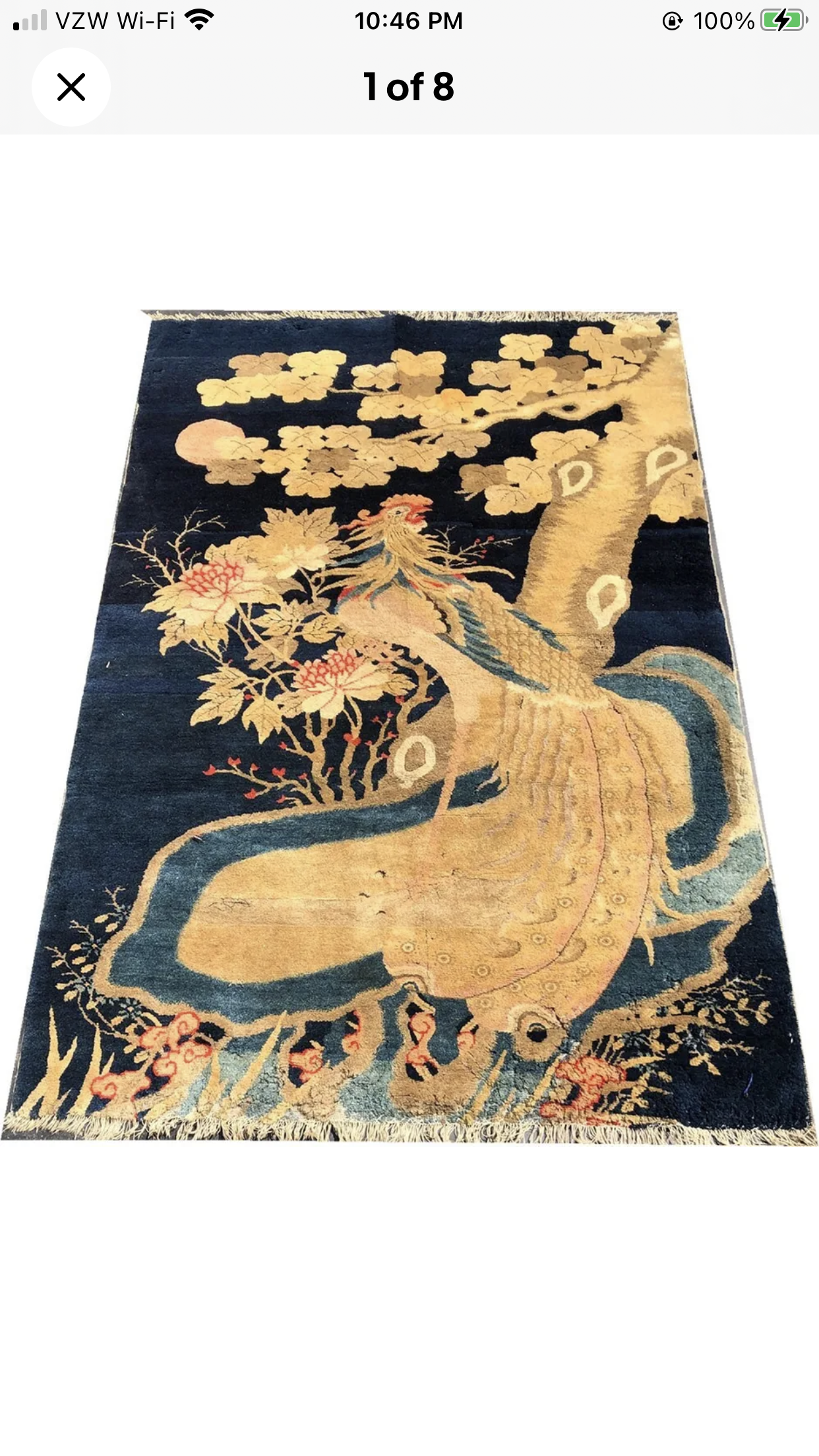 Antique Pictorial Chinese Rug (Rooster) Pao Tao