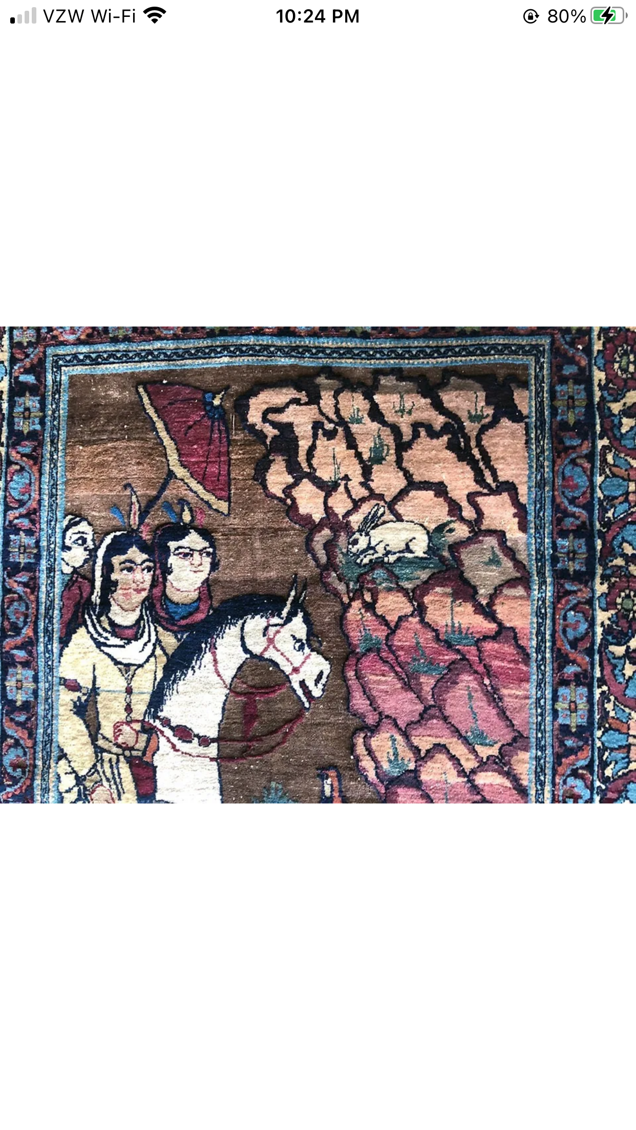 Antique Pictorial Shirin & Farhad Story Persian Lavar Kerman Rug