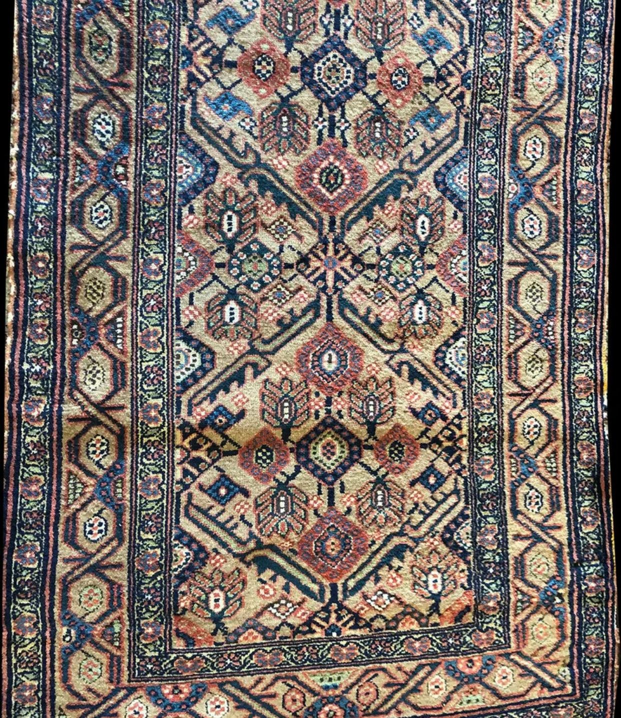 An Antique Decorative 16’ Long Persian Camel Hair Hallway Runner Rug