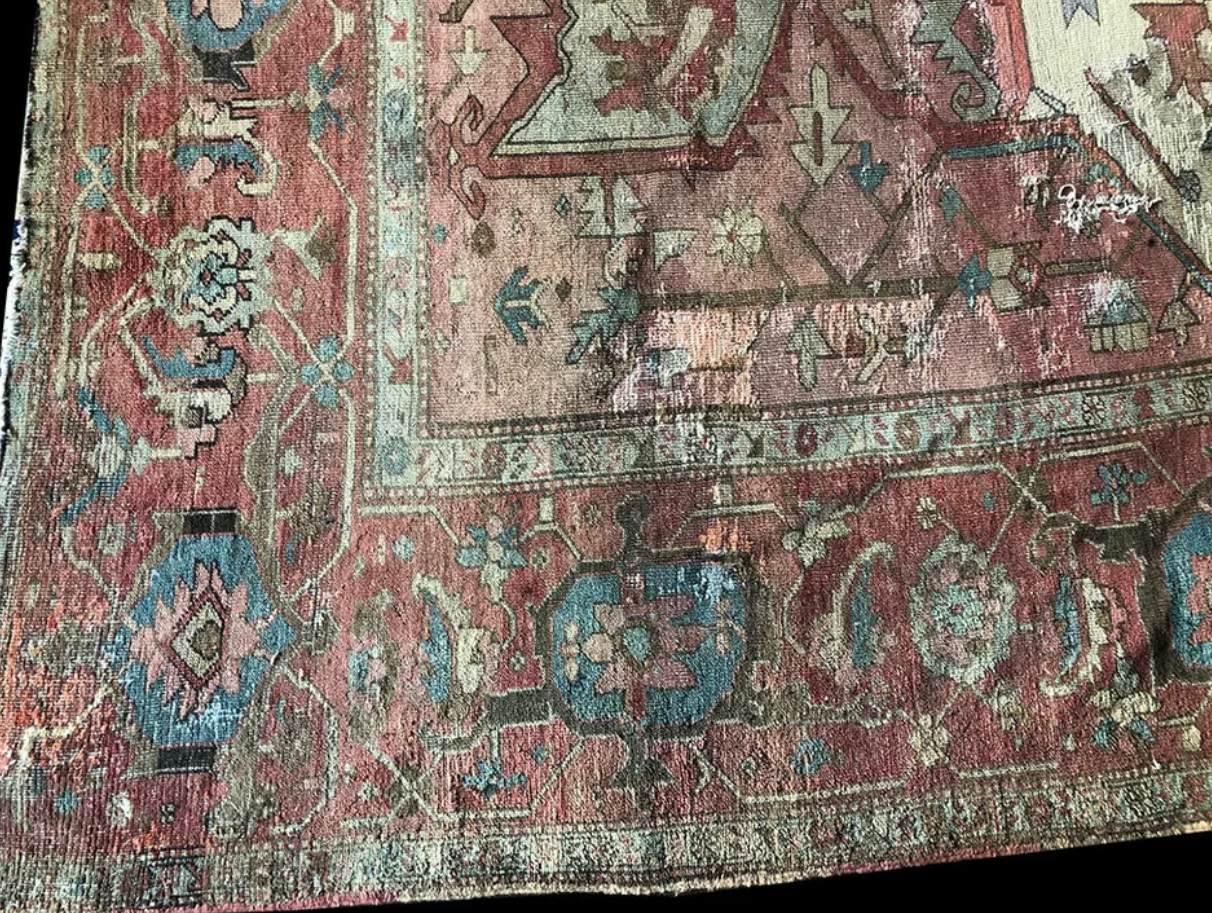 A 19th Century 12’x14’ Worn Out Look Persian Serapi Rug