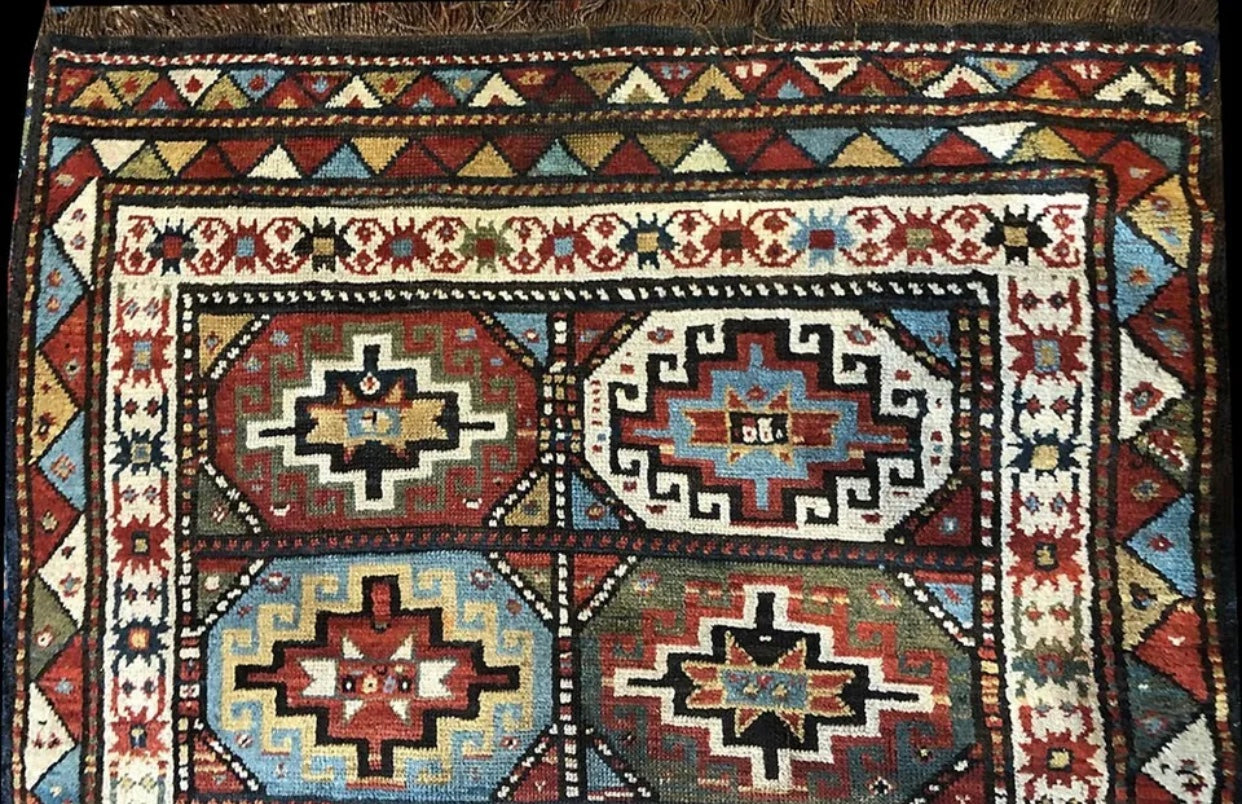 Antique Primitive & Tribal Persia Kurdish Rug “Panel Design”