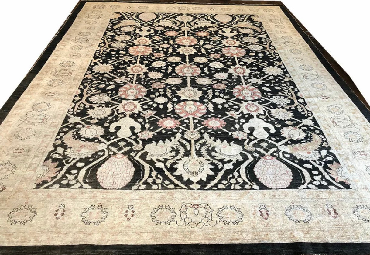 A Superb High Quality Black Ground Peshawar Rug “ Sultanabad Pattern”