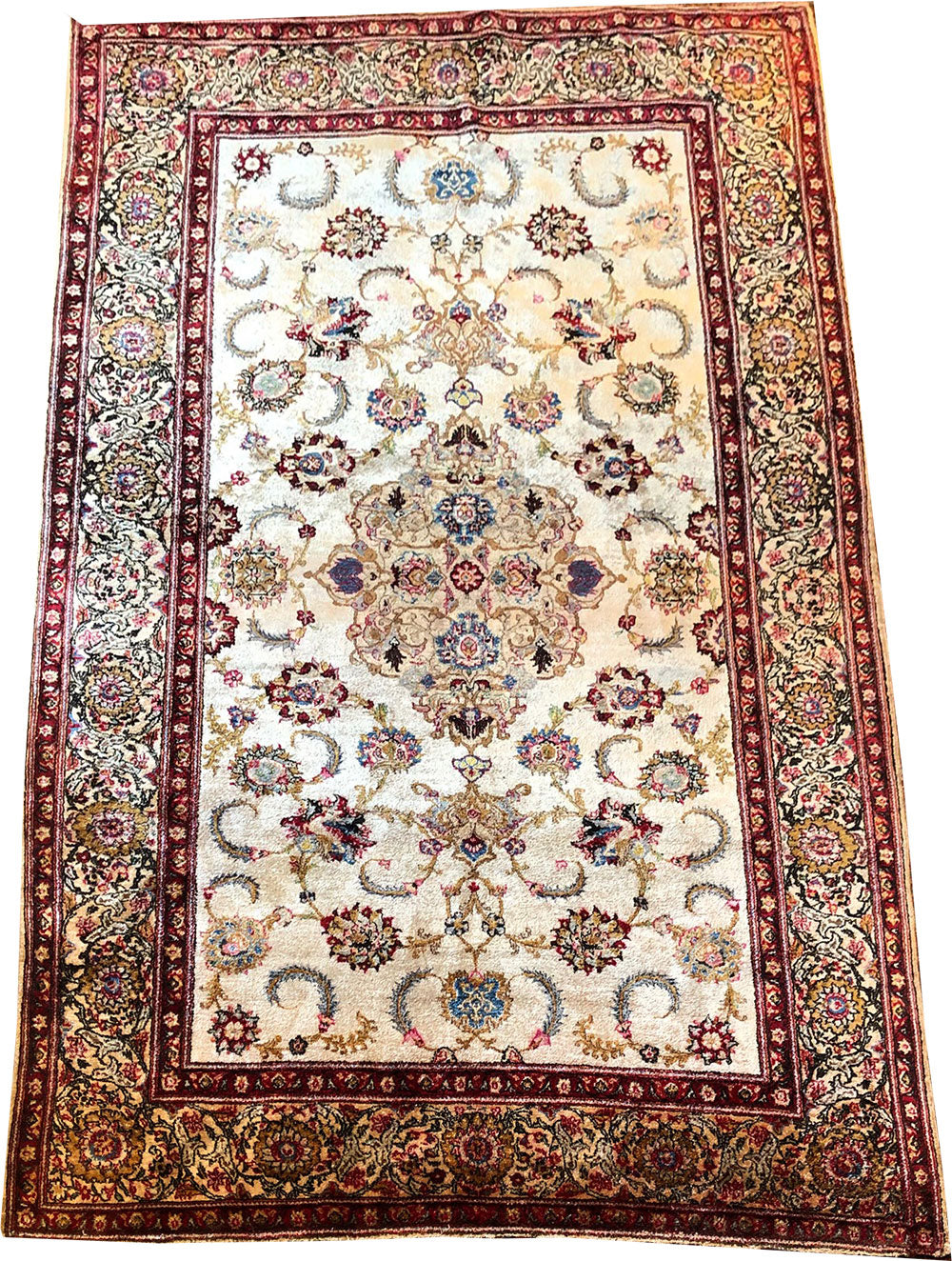 A Gorgeous Vintage 100% Silk On Silk Genuine Persian Rug