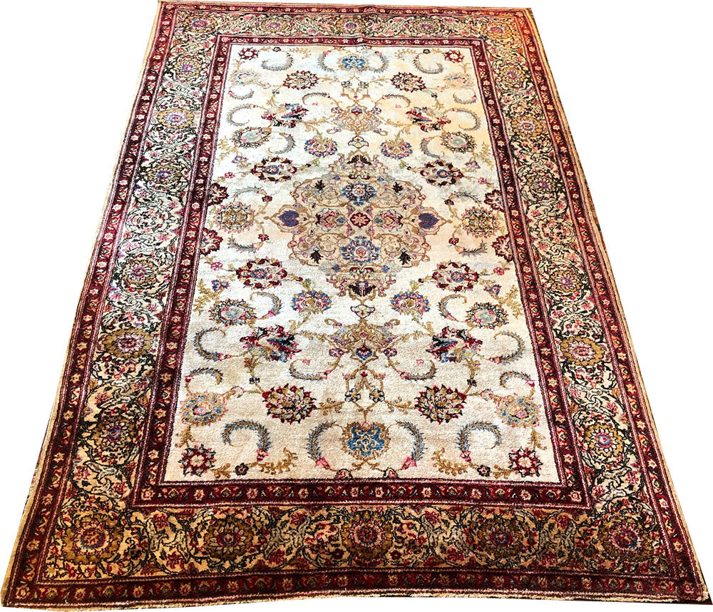 A Gorgeous Vintage 100% Silk On Silk Genuine Persian Rug