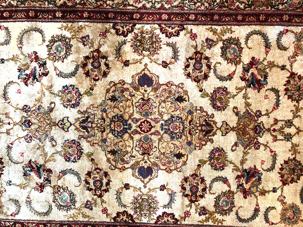 A Gorgeous Vintage 100% Silk On Silk Genuine Persian Rug