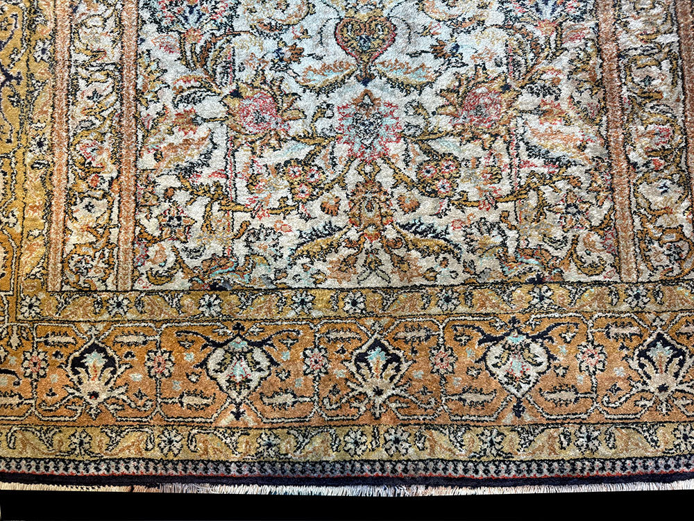 A Vintage 100% silk On Silk Persian Qum rug