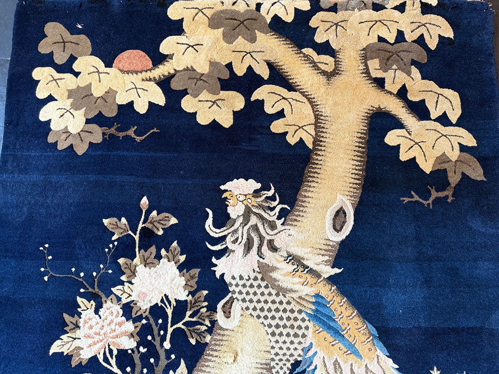 An Antique Pictorial Phoenix Bird Chinese Pao Toe Rug