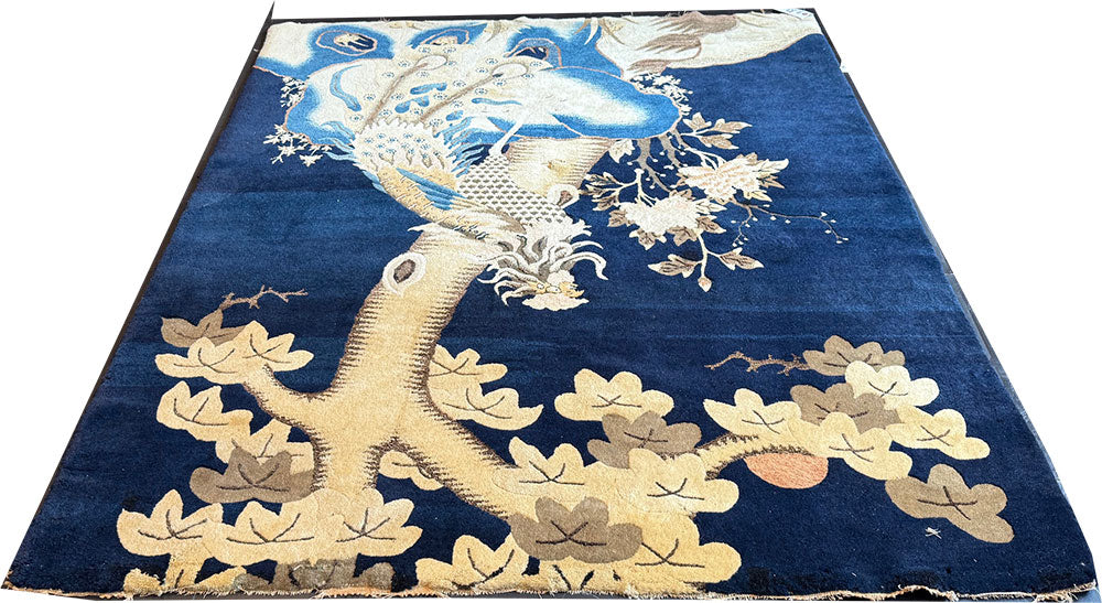 An Antique Pictorial Phoenix Bird Chinese Pao Toe Rug