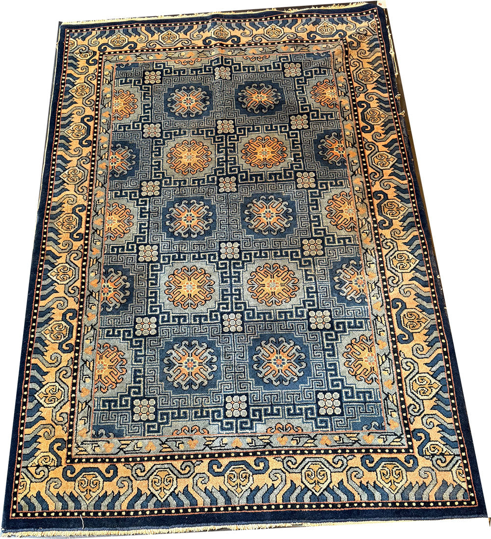 An Antique Unusual Geometric Panel Design Chinese Peking Rug