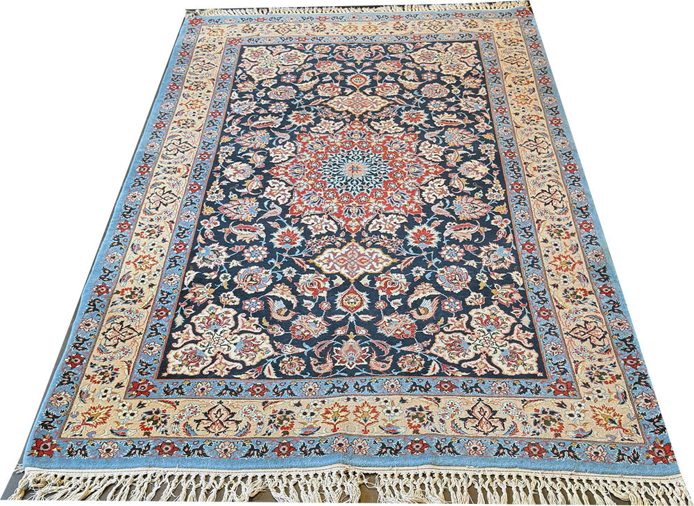 A Fabulous Vintage Silk & Wool On Silk Foundation Isfahan Area Rug