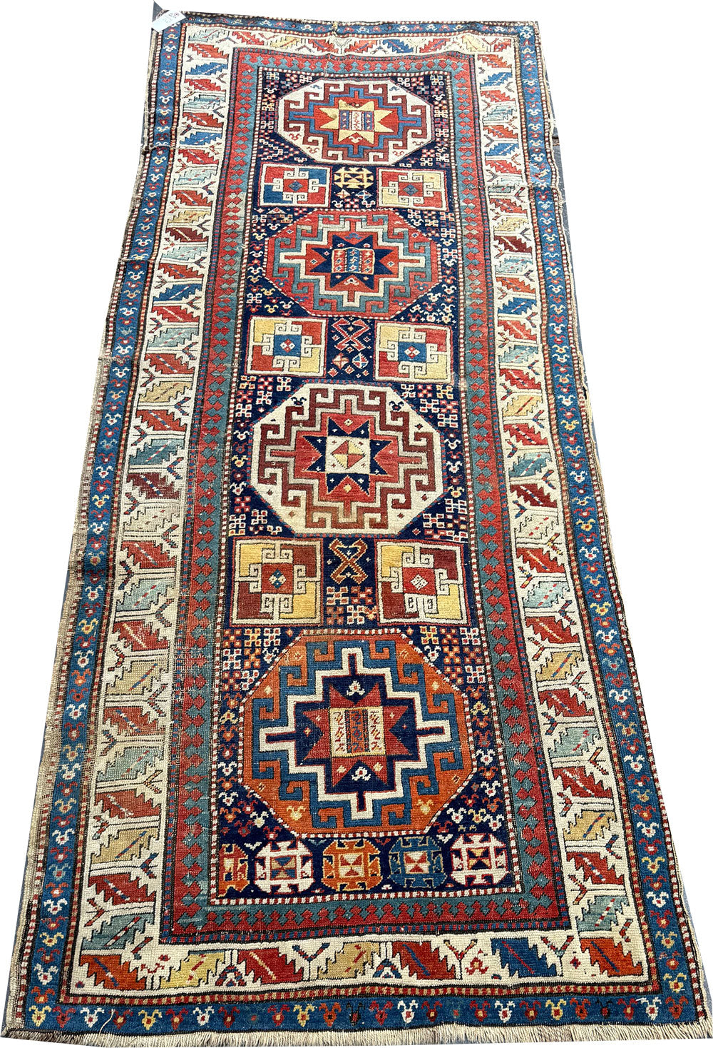 A Must See Collectible Genuine Late 19th Century Caucasian Kazak Runner Rug