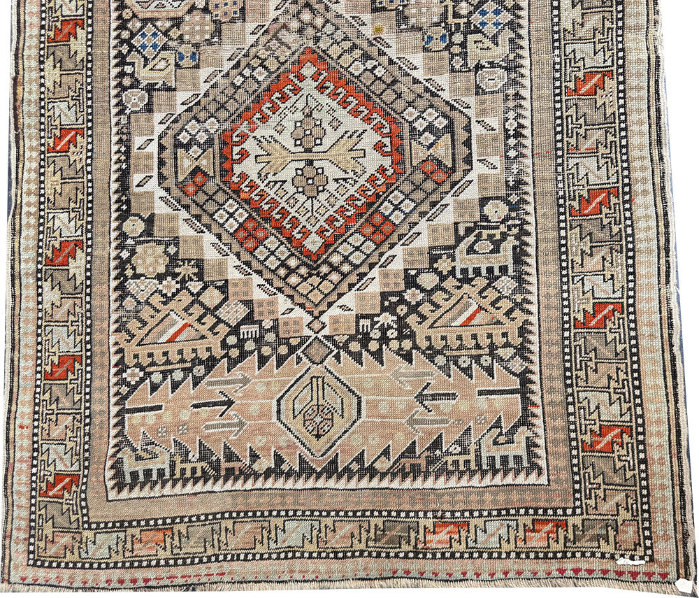 Antique Decorative Pale geometric Caucasian Area Rug Circa 1910