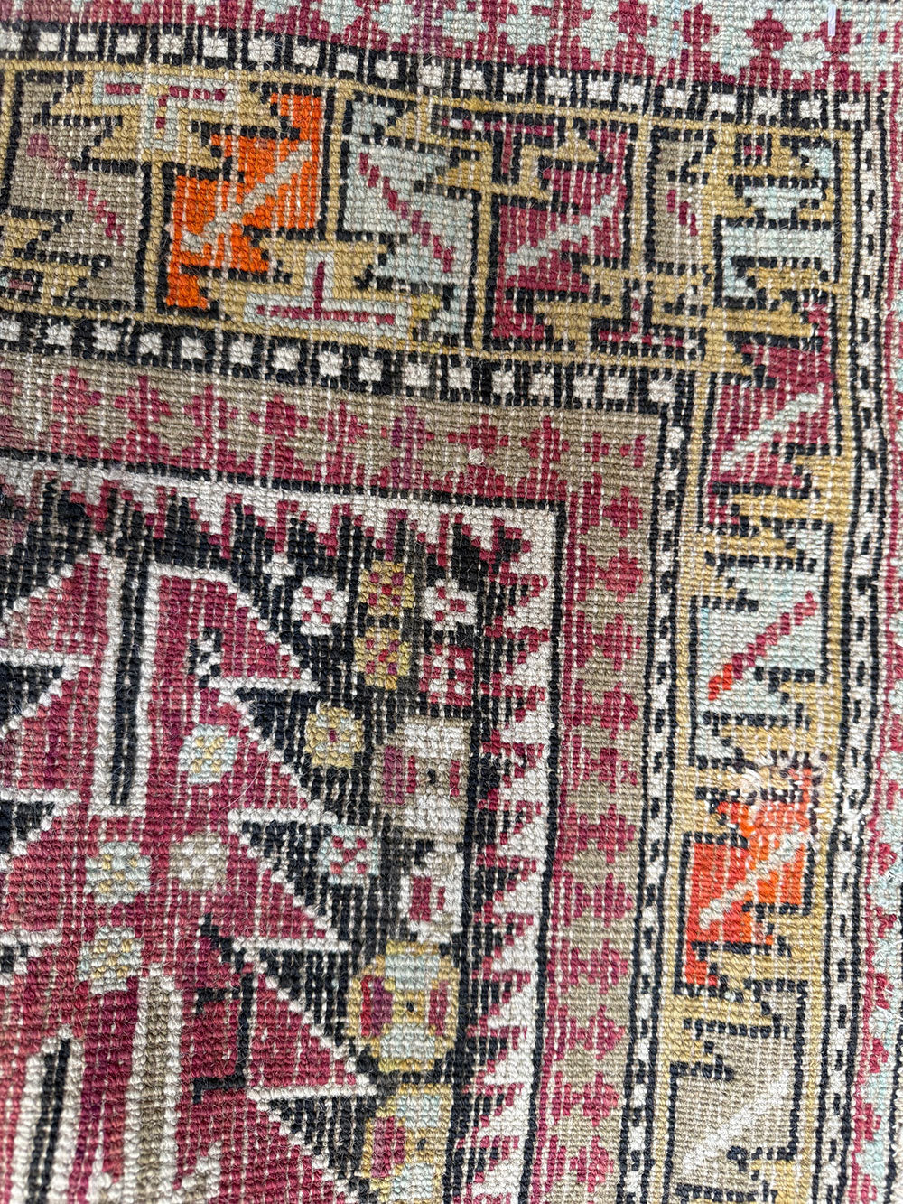 Antique Decorative Pale geometric Caucasian Area Rug Circa 1910