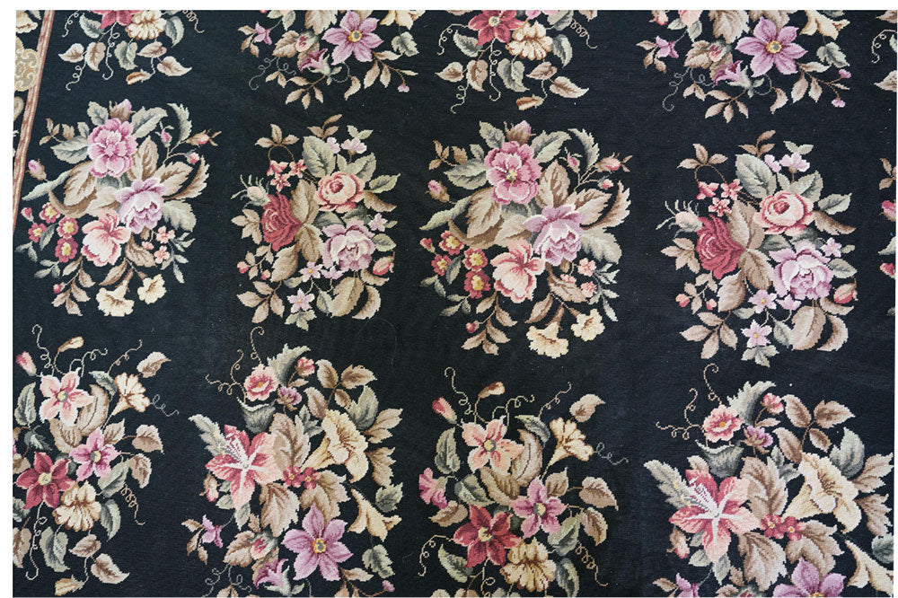 A Vintage 10' x 14' Flat Weave Needlepoint Rug