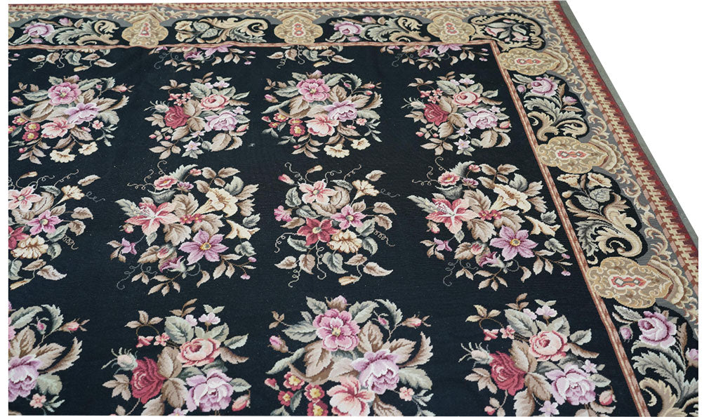 A Vintage 10' x 14' Flat Weave Needlepoint Rug