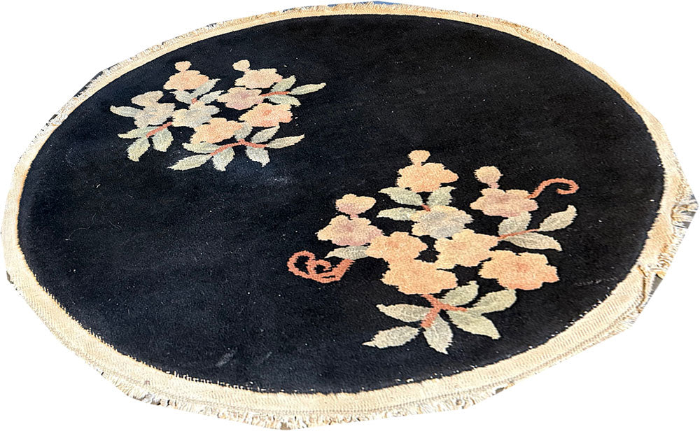 A Vintage 3' Round ABlack Ground Rt Deco Chinese Rug Rug Pro