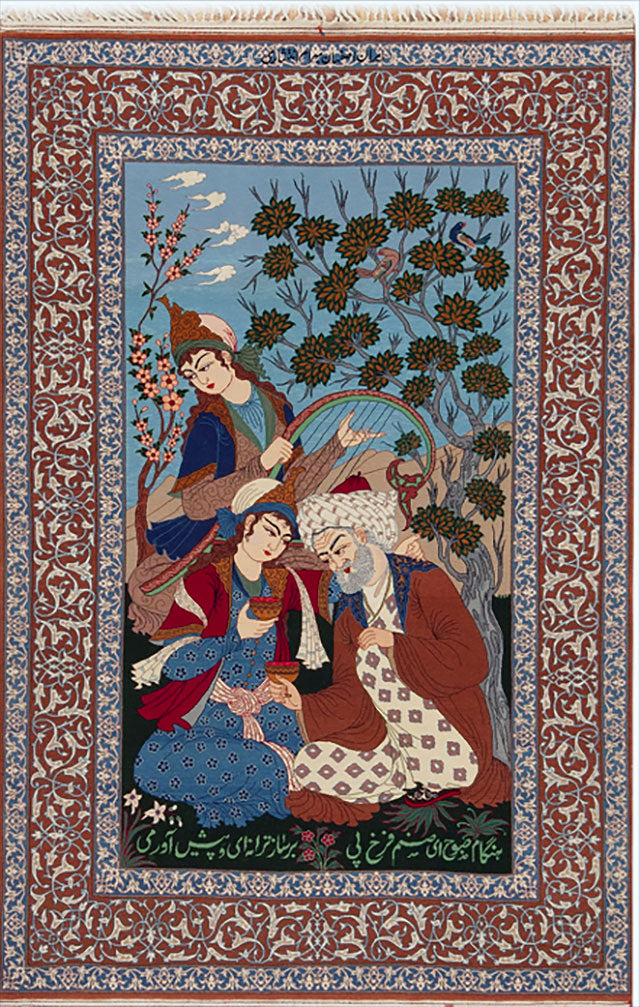 A Superb 1M knots Silk & Wool Signed Pictorial Persian Isfahan Rug