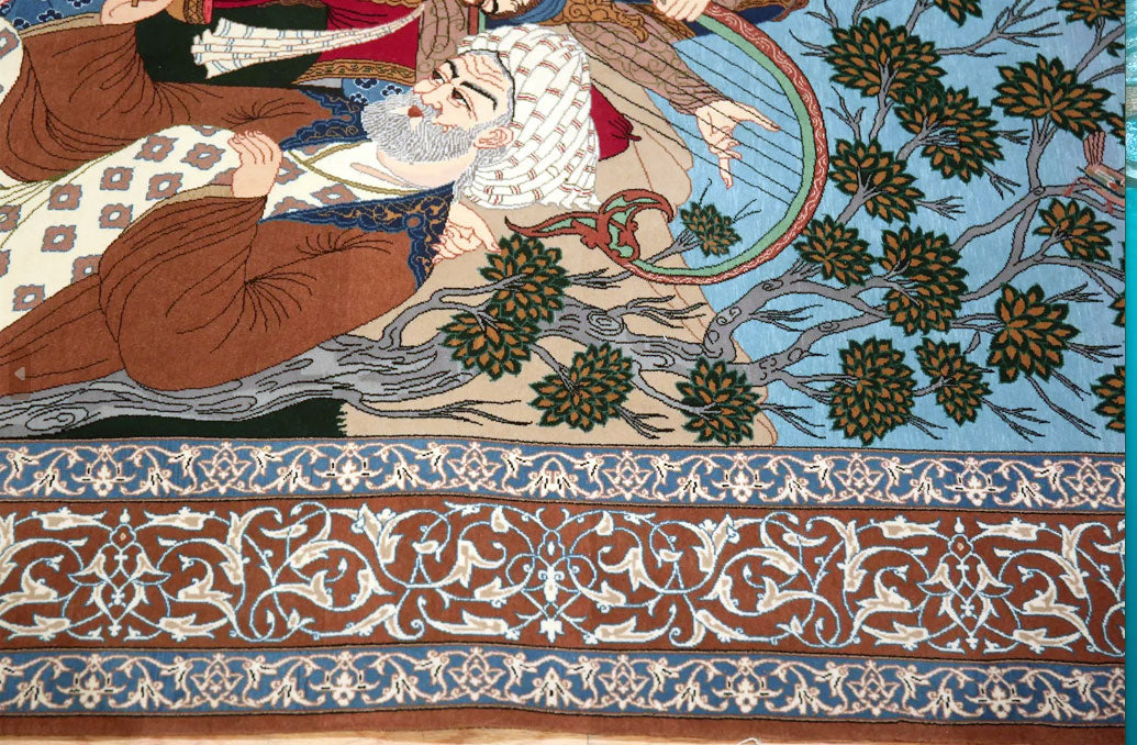A Superb 1M knots Silk & Wool Signed Pictorial Persian Isfahan Rug