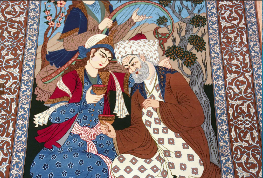 A Superb 1M knots Silk & Wool Signed Pictorial Persian Isfahan Rug
