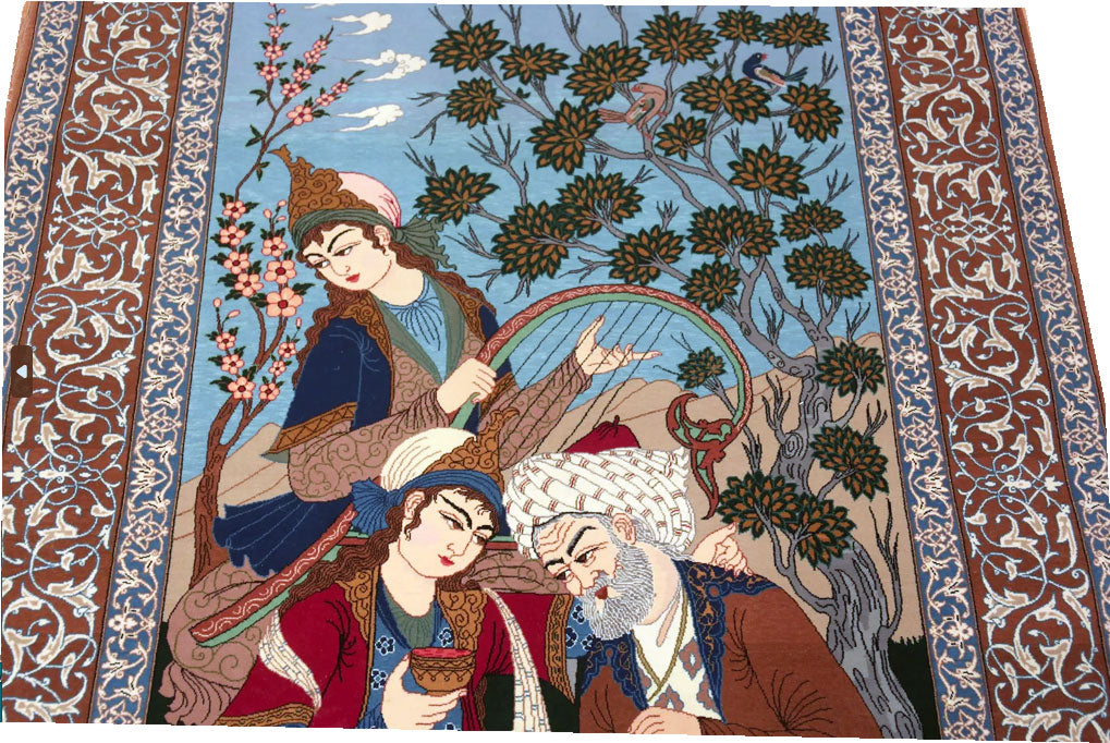 A Superb 1M knots Silk & Wool Signed Pictorial Persian Isfahan Rug