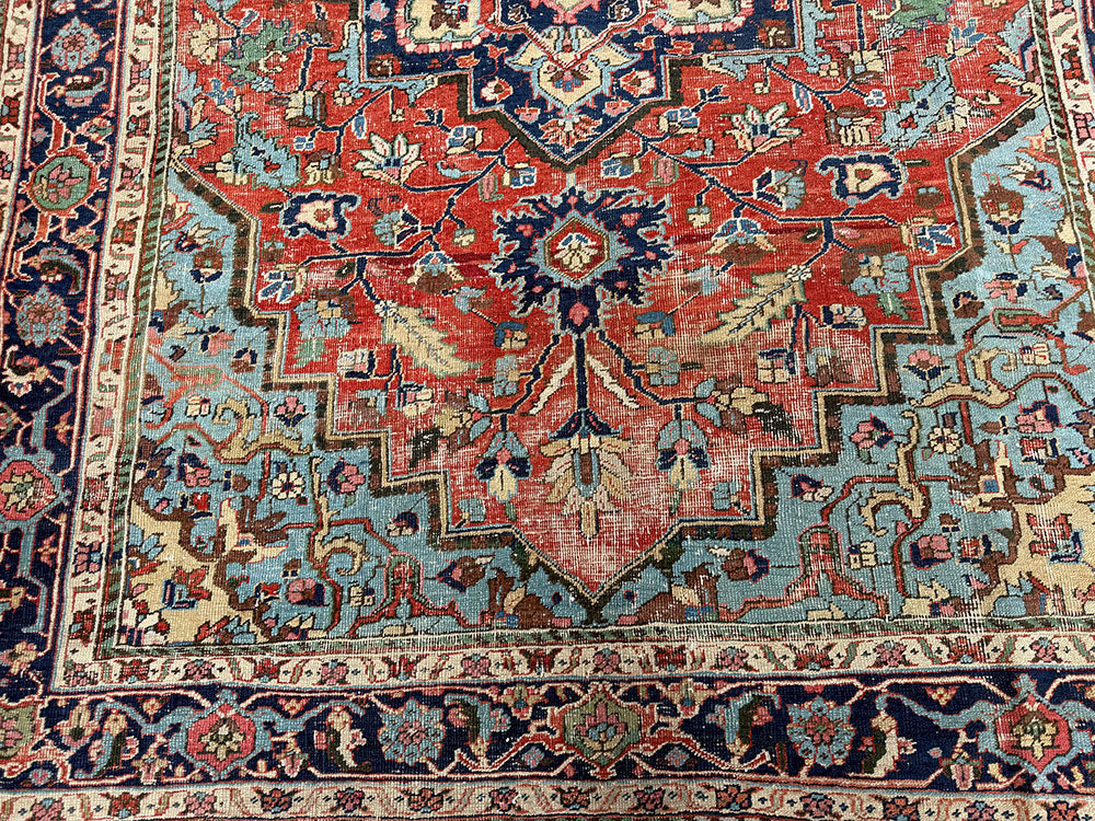 Antique 6'-6" x 9'-6" Worn Out Heriz Rug Circa 1900