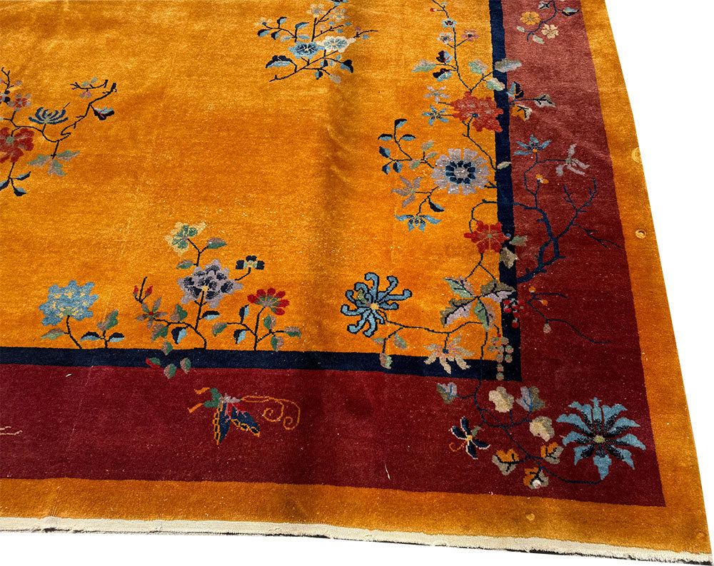 A Stunning Antique Gold Ground Chinese Art Deco Rug Circa 1920